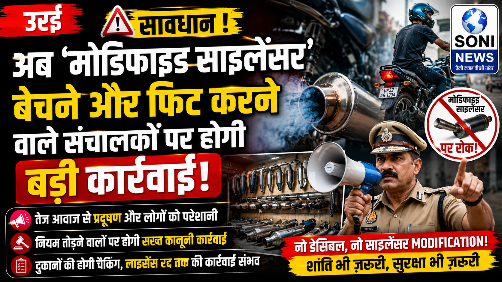 सावधान अब ‘मोडिफाइड साइलेंसर’ बेचने और फिट करने वाले संचालकों पर होंगी बड़ी कार्यवाही
