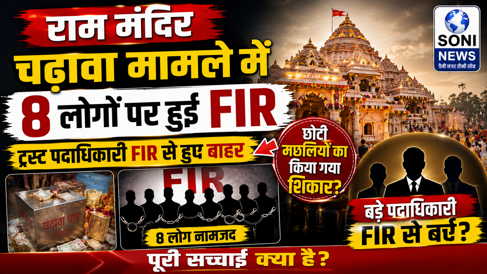 राम मंदिर चढ़ावा मामले में 8 लोगों पर हुई FIR,ट्रस्ट पदाधिकारी FIR से हुये बाहर।छोटी मछलियों का किया गया शिकार,बड़े पदाधिकारी FIR से बचे?
