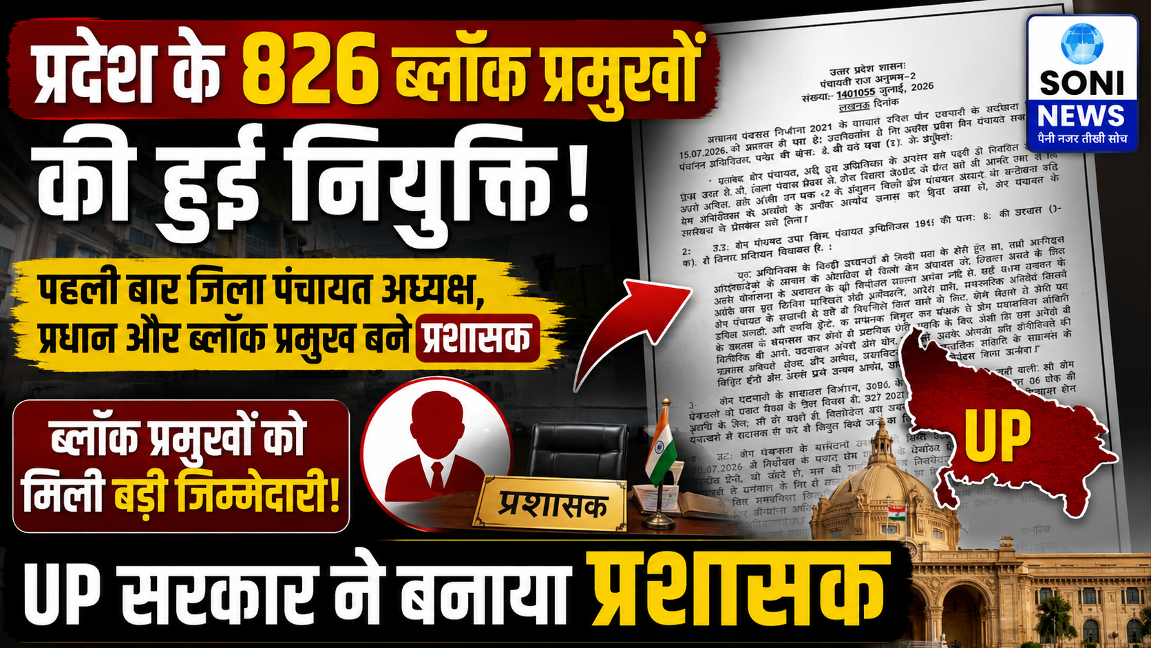 प्रदेश के 826 ब्लॉक प्रमुखों की हुई नियुक्ति,पहली बार जिला पंचायत अध्यक्ष,प्रधान और ब्लॉक प्रमुख बने प्रशासक