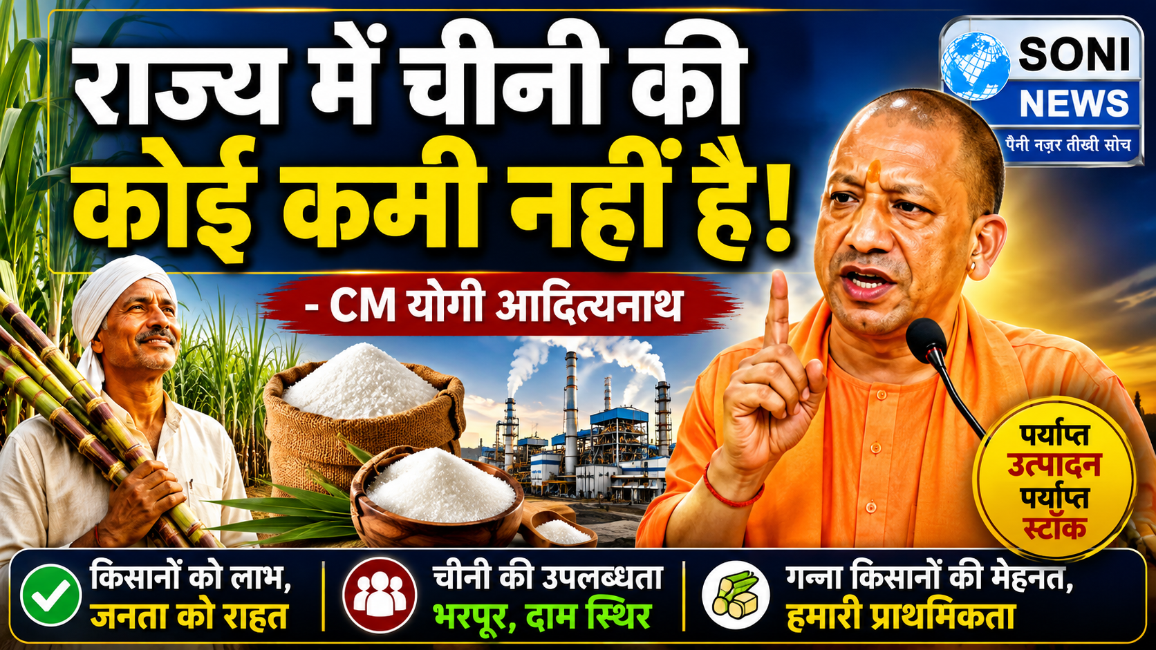 UP : राज्य में चीनी की कोई कमी नहीं है: CM योगी आदित्यनाथ
