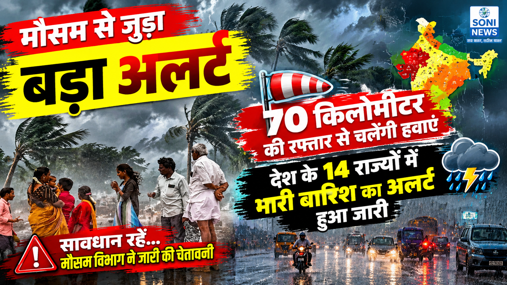 मौसम से जुडा बड़ा अलर्ट 70 किलोमीटर की रफ्तार से चलेंगी हवाएं, देश के 14 राज्यों में भारी बारिश का अलर्ट हुआ जारी